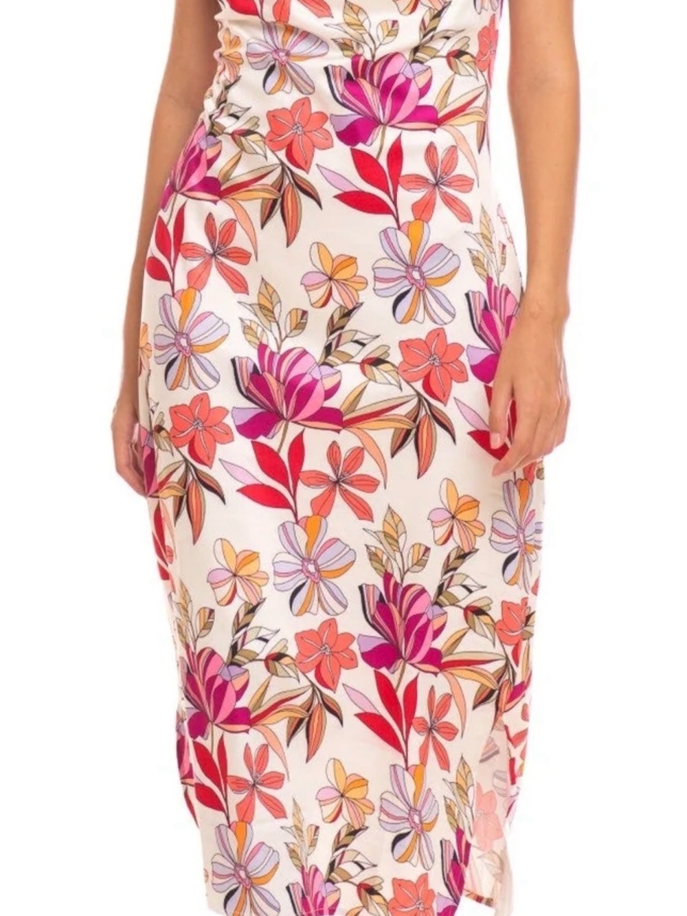 Tolani White Maxi Skirt with Pink, Red & Orange Floral Print